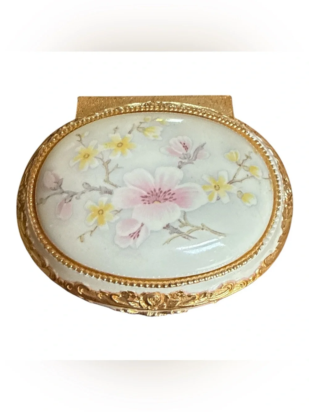 Linden Porcelain Trinket Music Box Vtg Japan‎ Victorian Gold Speak Softly Love
